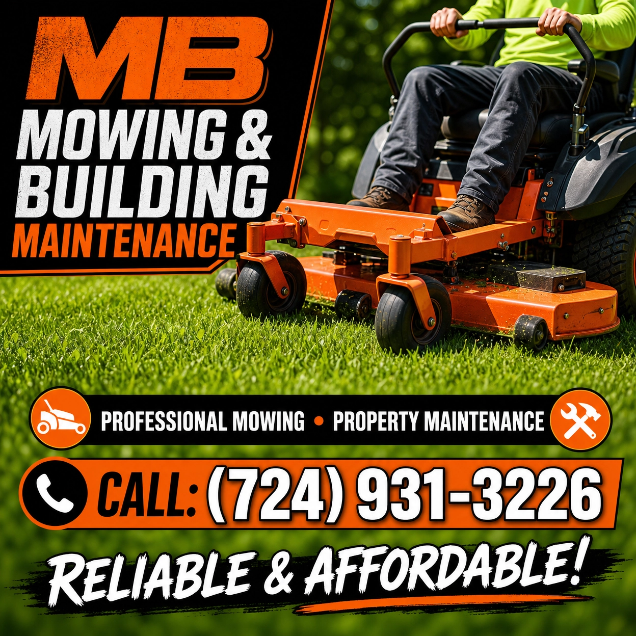 MB Mowing and Building Maintenance professional mowing and property maintenance advertisement